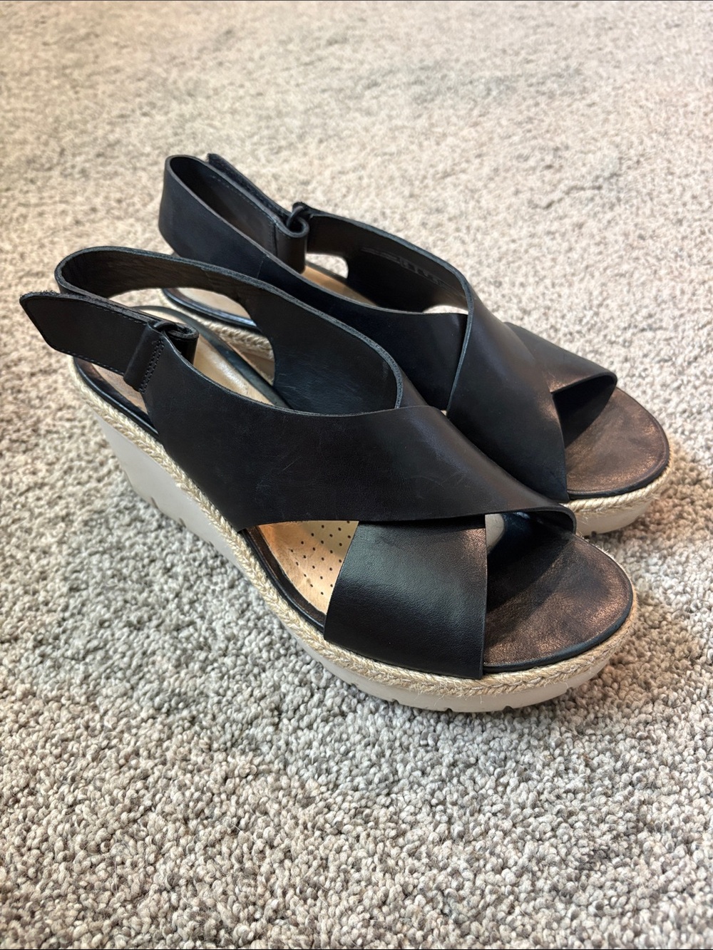 Clarks Black Crisscross Slingback Wedge Sandals